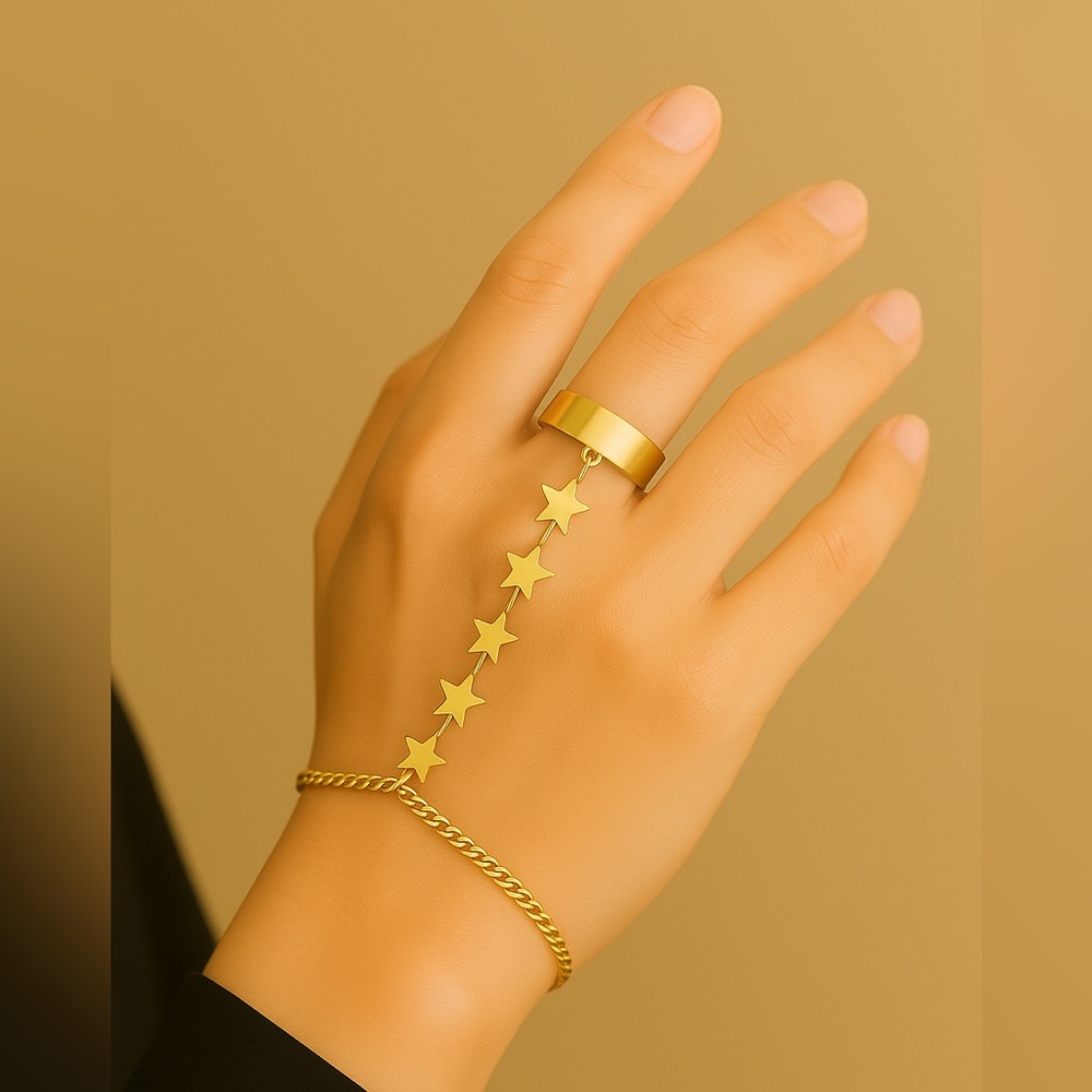 Silver or Gold Star Chain Hand Bracelet Ring | Dainty Celestial Jewelry
